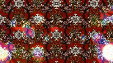 Soyut etnik raster çizim kalıbı. Çiçekler. Vadinin çiçekleri kırmızı ve kahverengi renklerde.