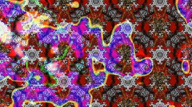 Çok renkli ve gri zarif küçük çiçekler ve kırmızı ve gri renkli komik böcekler, raster desen, illüstrasyon.