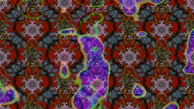 Raster. Kahverengi ve kırmızı renkte güzel çiçekli eskiz deseni, suluboya çiçek deseni, duvar kağıdı, kart veya kumaş için fayanslı.