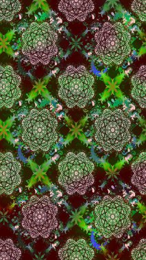 Hediye ambalaj kağıdı, tebrik kartları, posterler ve pankart tasarımı. Raster düz çiçek çizim deseni. Yeşil ve kahverengi renkte çiçekler.