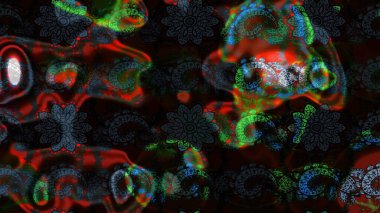 Flat Flower Elements Design Raster illustration. Flowers on gray and black colors. Floral sketch pattern background. Colour Spring Theme sketch pattern Background.