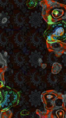 Çiçekler suluboya tarzında gri ve siyah renkte. Üzerinde gri ve siyah renkler olan çiçek deseni çiz..