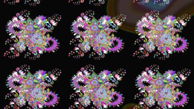 Raster illüstrasyonu. Siyah ve kahverengi renklerde. 3D çiçekler, çizim.