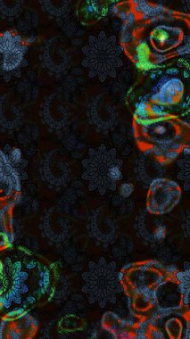 Flowers on black and gray colors. Colour Spring Theme sketch pattern Background. Flat Flower Elements Design. Sketch Floral Pattern in Raster illustration.