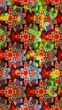 Raster illüstrasyonu. Kırmızı ve siyah renklerde. 3D çiçekler, çizim.