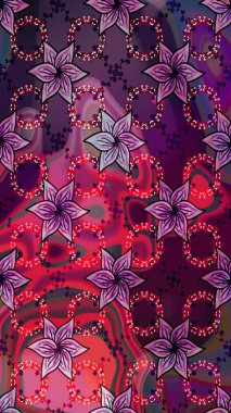 Mor ve kahverengi renkte çiçekler. Raster illüstrasyonu. Raster illüstrasyonu. Asya tekstil tarzında. Çiçek desenini çiz.