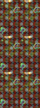 Raster Floral Illustration, Asyalı tekstil. Kahverengi ve yeşil renkli etnik çiçeklerle zarif bir eskiz deseni..