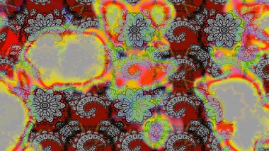 Düz Çiçek Elementleri Tasarım Raster illüstrasyonu. Çiçekli çiçek deseni, suluboya. Gri ve kırmızı renkte çiçekler. Renkli Bahar Teması çizim şablonu.