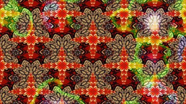 Raster çiçek desenleri çiziyor. Vadinin kırmızı ve bej rengi çiçekleri.