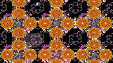 Çiçek kompozisyonu, el boyası, hassas şablon. Üst manzara, yumuşak stil. Turuncu renkte manzaralı çiçek deseni. Sevgililer günü ve tebrik kartı konsepti için şık bir davet.