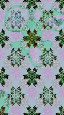 Raster illüstrasyonu. Güzel kumaş deseni. Raster illüstrasyonundaki çiçek desenli çizim. Mavi ve gri renklerde.