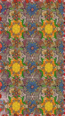 Çiçekli karalama şeklinde Raster çiçek deseni. Kahverengi ve bej renkli çiçekler. Yumuşak, bahar çiçekli arka plan.