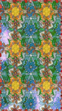 Yeşil renklerde. Raster illüstrasyonu. Taslak dekoratif arka plan, çiçek mandala. Çiçek..