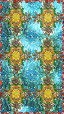 Çiçek ve yapraklı çiçek deseni. Raster illüstrasyonu. Küçük çiçekli şirin desen.