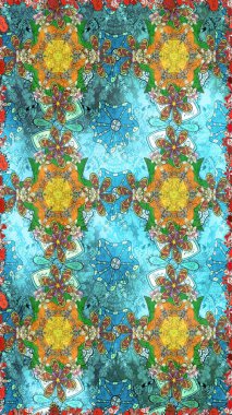 Çiçekli çiçek deseni, suluboya. Düz Çiçek Elementleri Tasarım Raster illüstrasyonu. Mavi renkli çiçekler. Renkli Bahar Teması Eskiz Şablonu.