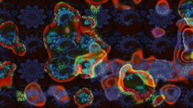 Retro tekstil tasarım koleksiyonu. Çiçekli ipek eşarp. Gri ve kahverengi üzerine gri ve kahverengi. El çizimi çiçek unsurları olan soyut çizim raster deseni. 1950 'ler-1960' lar motifleri.