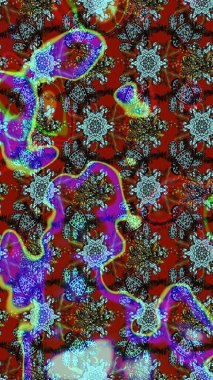 Çizim çiçek deseni duvar kâğıdı olarak kullanılabilir. Kırmızı ve mavi renkte çiçekler. Raster illüstrasyonu.