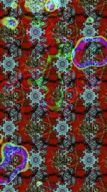 Kırmızı ve kahverengi renkte çiçekler. Renkli Bahar Teması eskiz kalıbı. Asya tekstil tarzında. Çiçek desenli çizim. Düz Çiçek Elementleri Tasarımı. Raster illüstrasyonu.