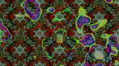 Eskiz arkaplan modeli. Raster - stok. Yapraklı çiçekler ve yeşil ve gri renkli papatya çiçekleri..