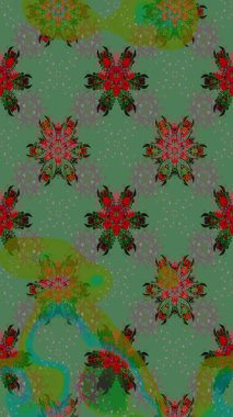 Yumuşak, bahar çiçekli arka plan. Çiçekli karalama şeklinde Raster çiçek deseni. Yeşil renkte çiçekler.