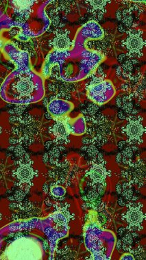 Raster illüstrasyonundaki çiçek desenli çizim. Yeşil ve kırmızı renkte çiçekler.