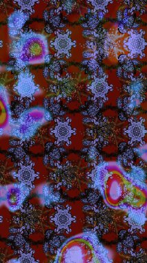 Raster deseni. Bahar çiçekleri dallı desen, kahverengi ve mavi renkler çiçekli siluet.