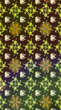 Raster düz çiçek çizim deseni. Hediye ambalaj kağıdı, tebrik kartları, posterler ve pankart tasarımı. Yeşil renkte çiçekler.