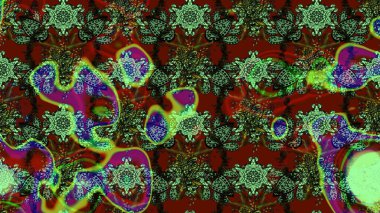 Raster illüstrasyonundaki çiçek desenli çizim. Yeşil ve kırmızı renkte çiçekler.