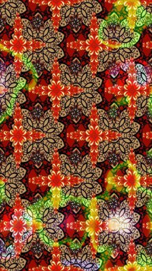 Raster çiçek desenleri çiziyor. Vadinin kırmızı ve bej rengi çiçekleri.