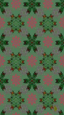 Renkli Bahar Teması eskiz kalıbı. Düz Çiçek Elementleri Tasarımı. Yeşil renkli çiçekler. Güzel çiçek deseni..