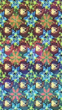 Düz Çiçek Elementleri Tasarımı. Renkli Yaz Temalı eskiz kalıbı. Mavi ve kahverengi renkte çiçekler. Çiçekli retro deseni çiz.