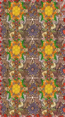 Bir sürü kahverengi ve soyut çiçekli tropik eskiz deseni. Varicolobrown Raster çizimi. Küçük çiçekte sevimli çiçek deseni var..