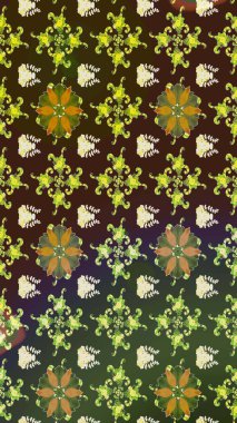 Raster düz çiçek çizim deseni. Hediye ambalaj kağıdı, tebrik kartları, posterler ve pankart tasarımı. Yeşil renkte çiçekler.