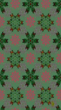 Renkli Bahar Teması eskiz kalıbı. Düz Çiçek Elementleri Tasarımı. Yeşil renkli çiçekler. Güzel çiçek deseni..