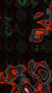 Siyah ve gri renklerde. Raster illüstrasyonu. 3D çiçekler, çizim.