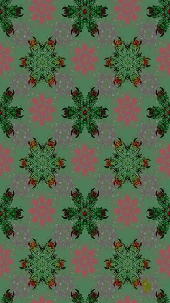 Renkli Bahar Teması eskiz kalıbı. Düz Çiçek Elementleri Tasarımı. Yeşil renkli çiçekler. Güzel çiçek deseni..