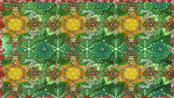 Tomurcukları papatya çiçekleri olan sevimli bir çiçek deseni. Eskiz geçmişi. Raster illüstrasyonu. Eski usul. Miles Fleur, süslü püslü bir süs. Kumaş, tekstil ve duvar kağıdı baskısı için..