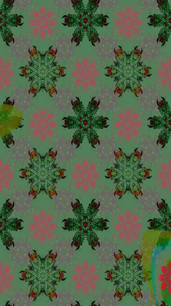 Çiçekli yeşil renkte bir çiçek deseni çiz. Suluboya tarzında yeşil renkte çiçekler.