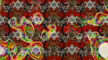 Renkli Bahar Teması eskiz kalıbı. Raster Modaya uygun kumaş deseni. Düz Çiçek Elementleri Tasarımı. Kahverengi ve kırmızı renkli şirin çiçek deseni.