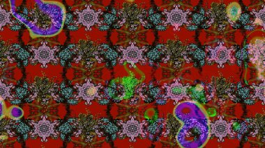 Düz Çiçek Elementleri Tasarımı. Raster illüstrasyonundaki çiçek desenli çizim. Renkli Bahar Teması eskiz kalıbı. Kırmızı ve kahverengi renkte çiçekler.