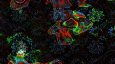 Şirin çiçek elementleri. Raster illüstrasyonu. Robot resim. Siyah ve gri renkte çiçekler.