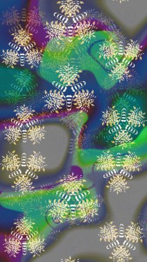 Elle boyanmış suluboya resim çizimleri, çiçekler ve bitkiler. Gri ve yeşil renkte çiçekler.