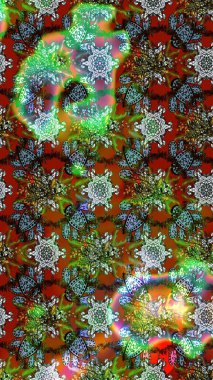 Çiçekli karalama şeklinde Raster çiçek deseni. Yumuşak, bahar çiçekli arka plan. Yeşil ve kahverengi renkte çiçekler.