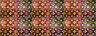 Raster illüstrasyonu. Raster illüstrasyonu. Asya tekstil tarzında. Çiçek desenli çizim. Kahverengi renkte çiçekler.