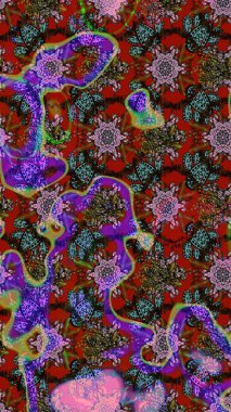 Çiçekli karalama şeklinde Raster çiçek deseni. Nazik, narin çiçek arkaplanı. Kırmızı ve kahverengi renkte çiçekler.