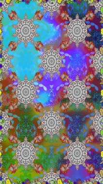 Raster illüstrasyonu. Gri renklere karalamalar çizen kusursuz çiçek deseni.