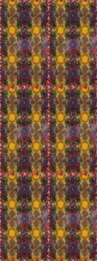 Raster illüstrasyonu. Kahverengi ve yeşil renkli Asya tekstili. Çiçek desenini çiz.