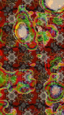 Robot resim. Şirin çiçek elementleri. Kahverengi ve kırmızı renkte çiçekler. Raster illüstrasyonu.