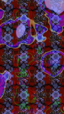 Şirin çiçekli, desenli, kahverengi ve mor renkli bir eskiz deseni. El çizimi çiçek çizimi deseni (fayans). Tekstil için suluboya çizim deseni.