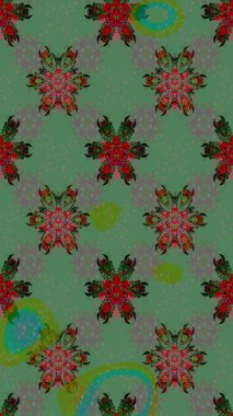 Yeşil renkli şirin çiçek deseni. Düz Çiçek Elementleri Tasarımı. Raster Modaya uygun kumaş deseni. Renkli Bahar Teması çizim şablonu.